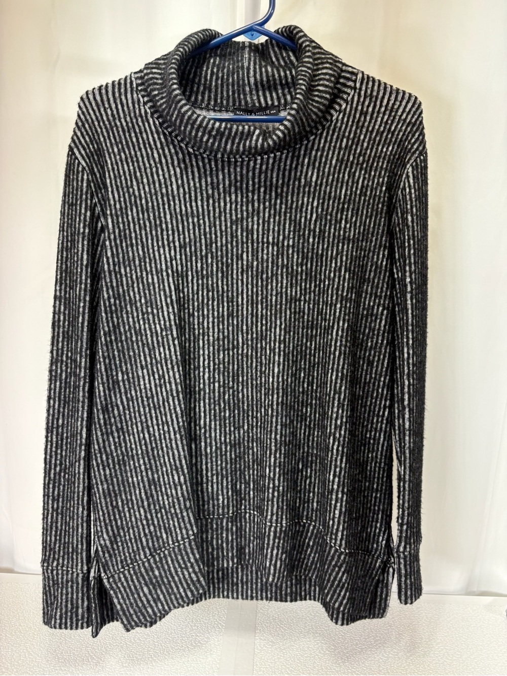 Nally & Millie Black and White Ribbed Turtleneck Sweater 4188